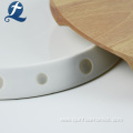 Customized Round Ceramic Plate With Wooden Dish